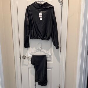 Fashion Nova Black Hooded Tracksuit